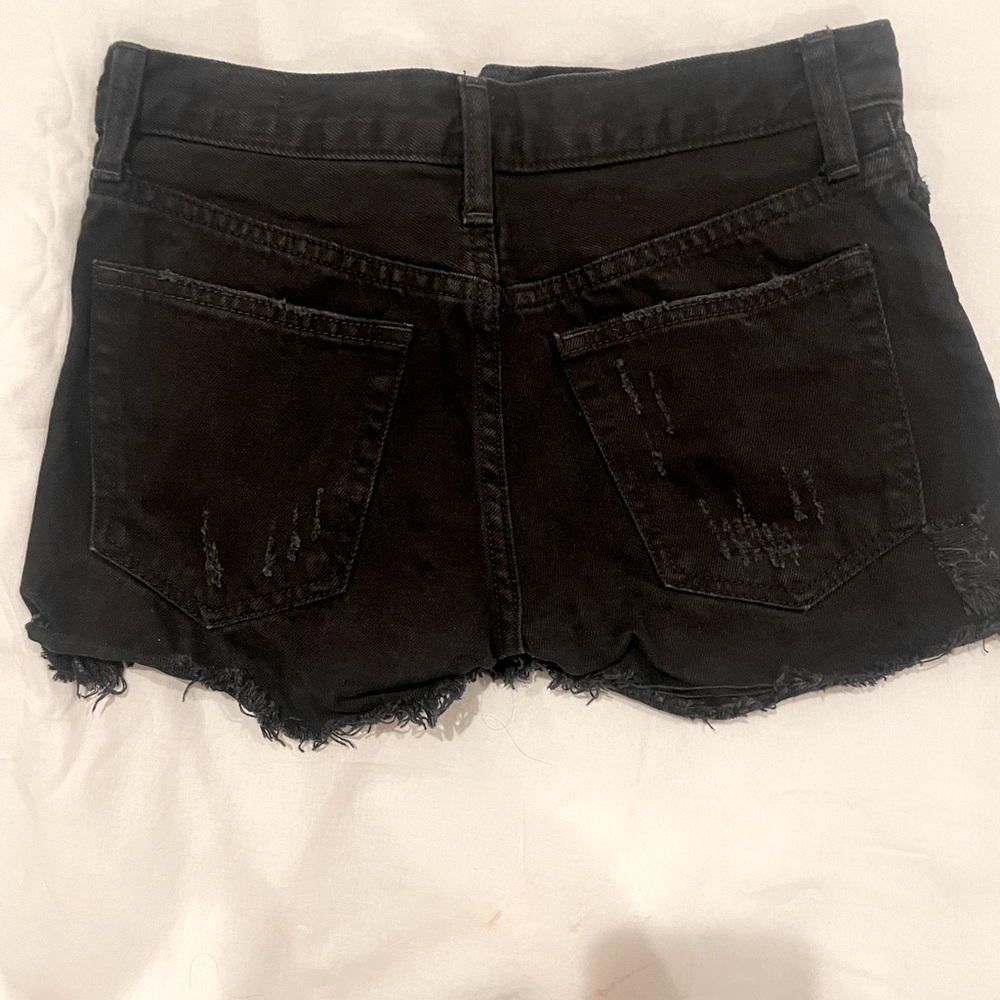 NWOT ‼️ Free People x We the free Black distressed mid rise denim button short - Picture 2 of 4